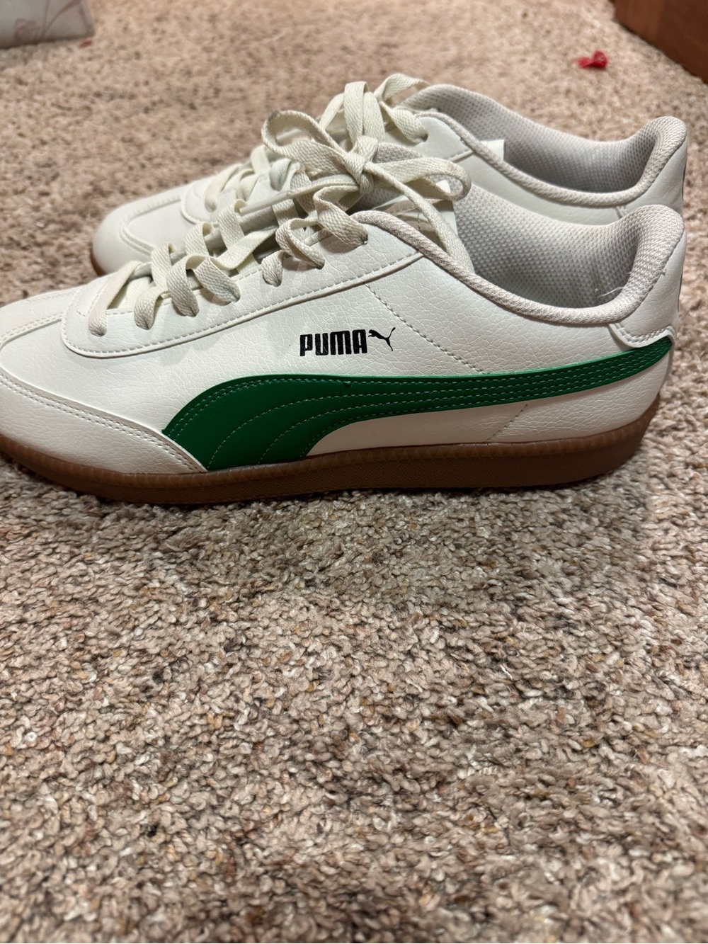 Puma White Sneakers with Green Stripe